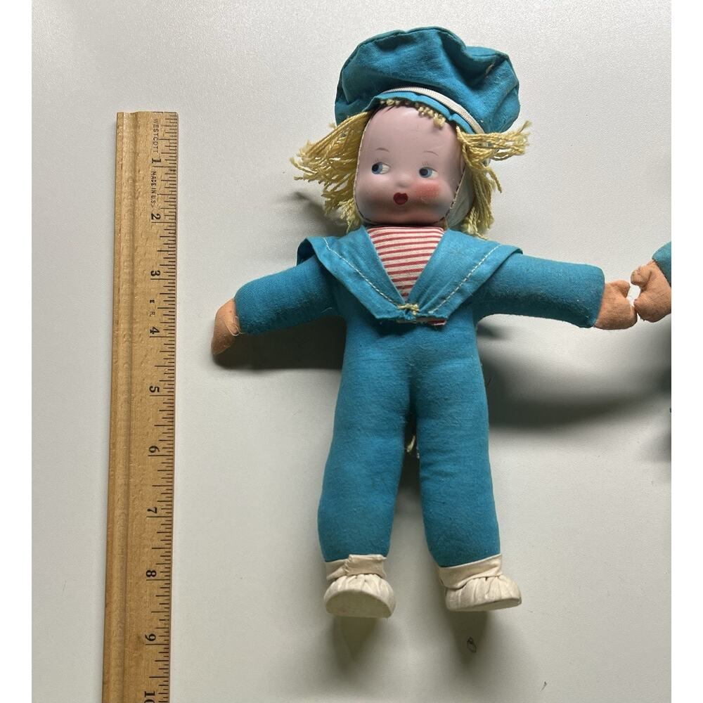 Vtg 1940’s Ethnic Hungary Girl And Boy Sailor Dolls Cloth‎ Body Celluloid Face - Picture 3 of 4